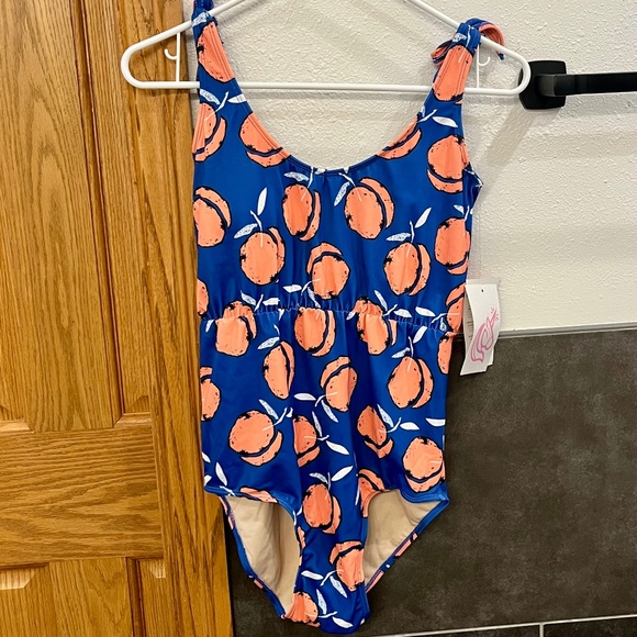 NWT Kortni Jeane Everyday One-Piece Peaches Swimsuit Size Small Blue Orange - Picture 1 of 7